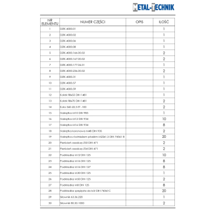 Części zamienne do Metal-Technik maszyna do zbierania kamieni DZIK-4000